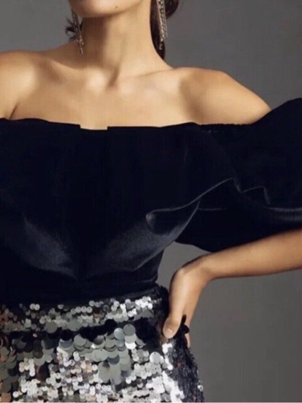 Hutch for Anthropologie Black Velvet Corset Top With Hanging Shoulders